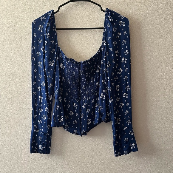 Reformation nell top blouse in maison blue and white floral corset fit size 8 - Picture 4 of 8